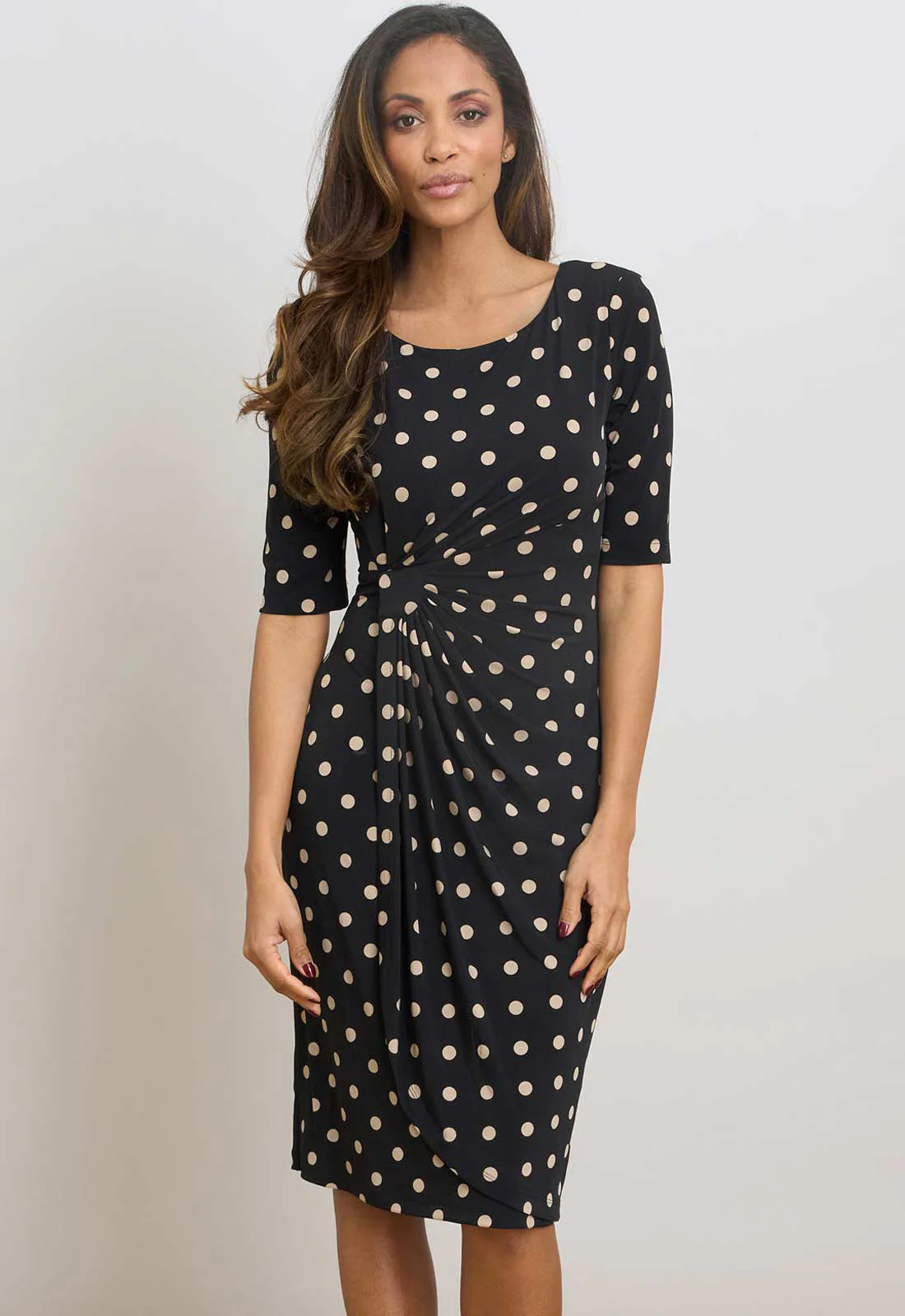 Gina Bacconi BLACK / BEIGE Harper Jersey Wrap Dress
