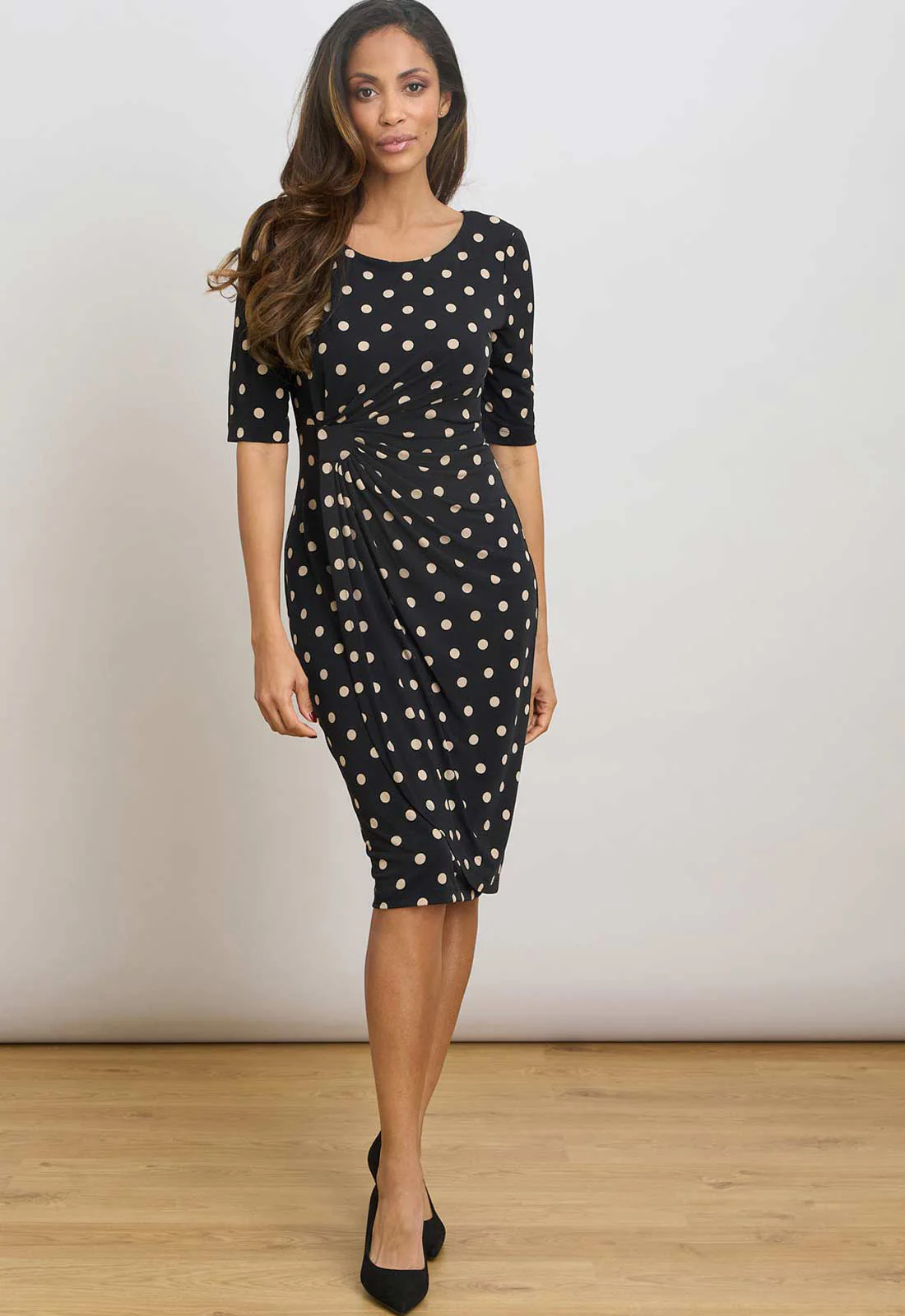 Gina Bacconi BLACK / BEIGE Harper Jersey Wrap Dress - Image 3