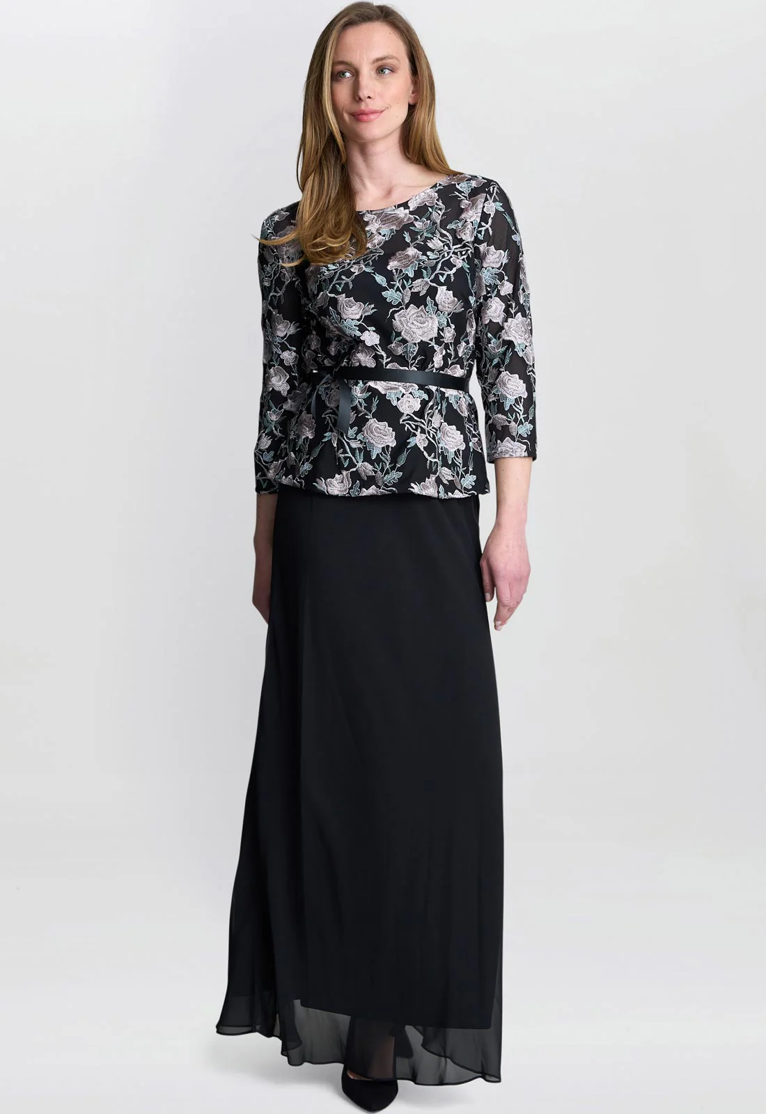 Gina Bacconi Black Bernice Chiffon Maxi Skirt