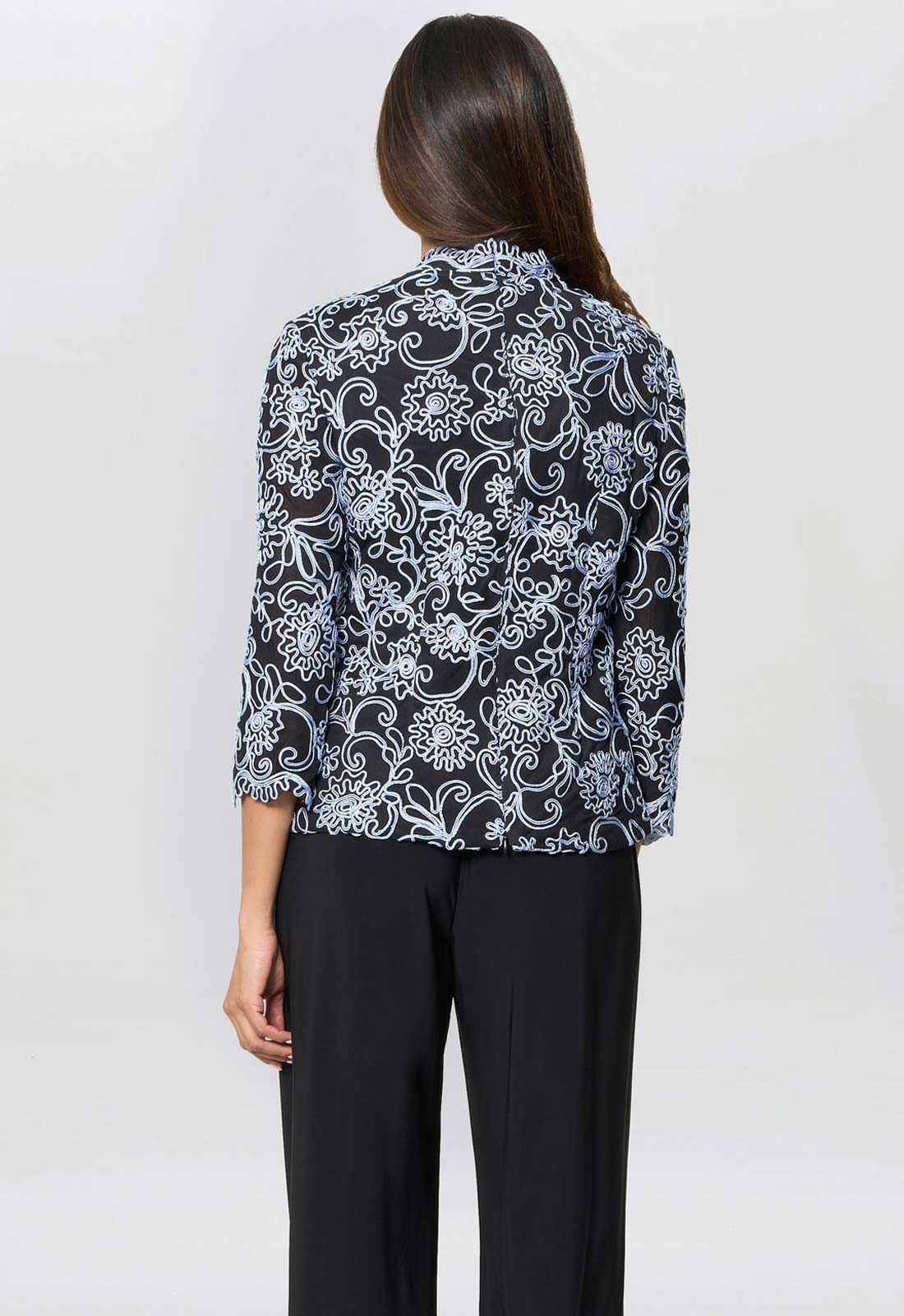 Gina Bacconi Black / Blue Lanette Embroidered Blouse With Scallops - Image 4