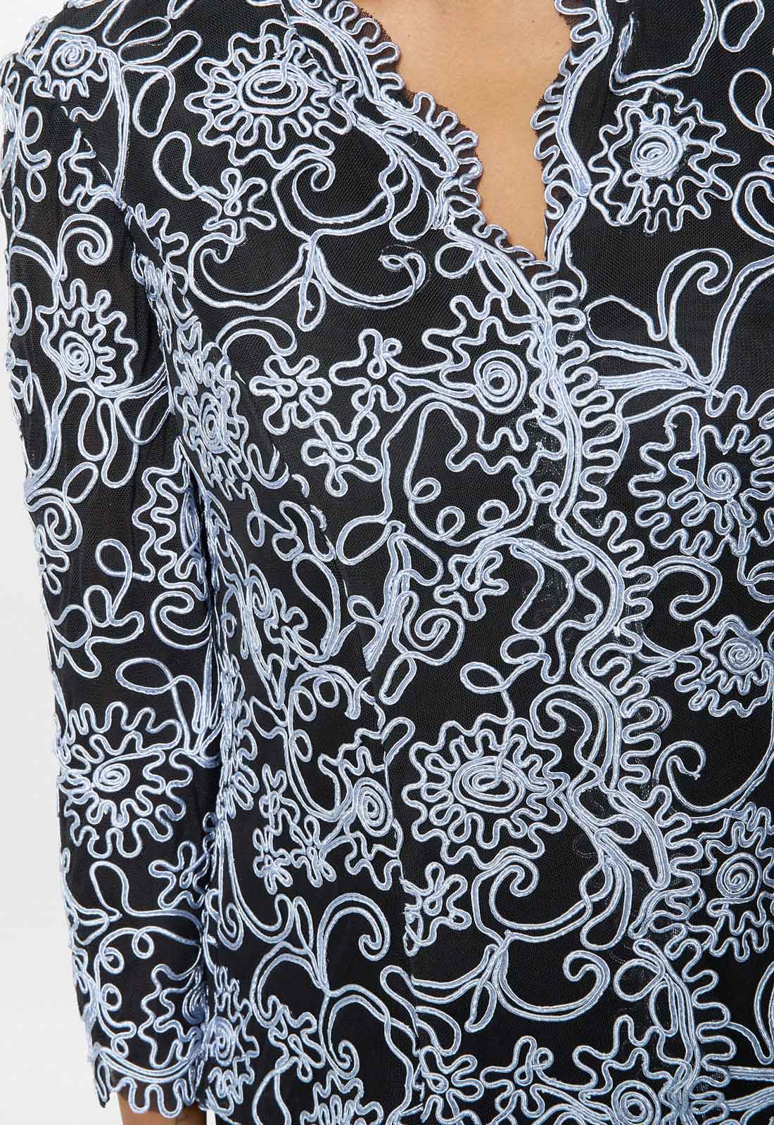 Gina Bacconi Black / Blue Lanette Embroidered Blouse With Scallops - Image 6