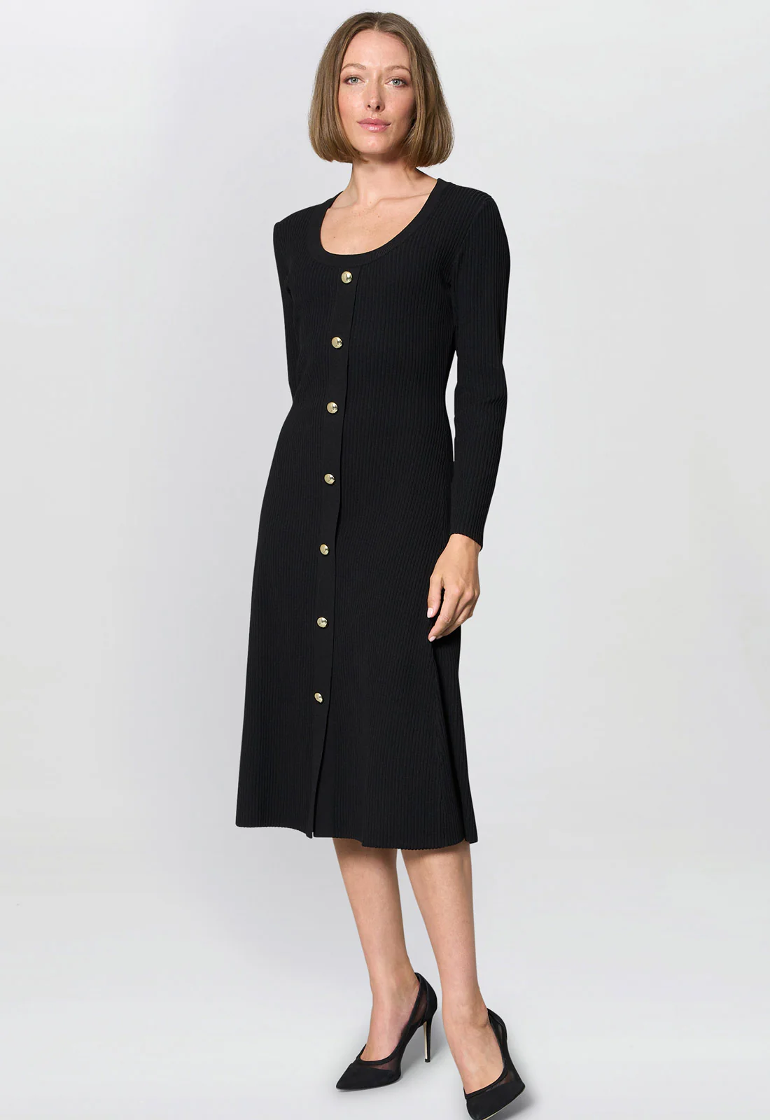 Gina Bacconi Black Cher Button Front Knit Midi Dress - Image 3