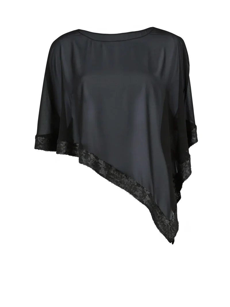 Gina Bacconi Black Chiffon Cape with Sequin Edge - Image 2