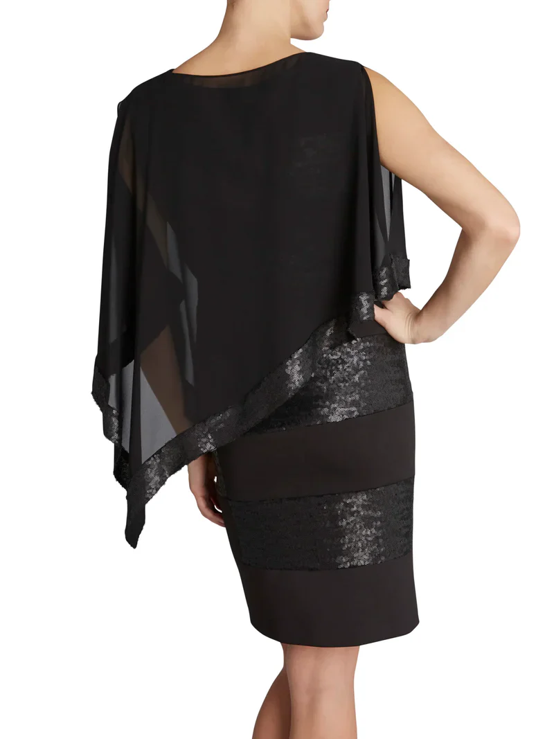 Gina Bacconi Black Chiffon Cape with Sequin Edge - Image 3