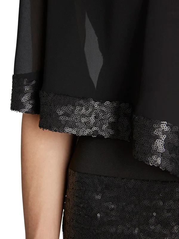 Gina Bacconi Black Chiffon Cape with Sequin Edge - Image 4