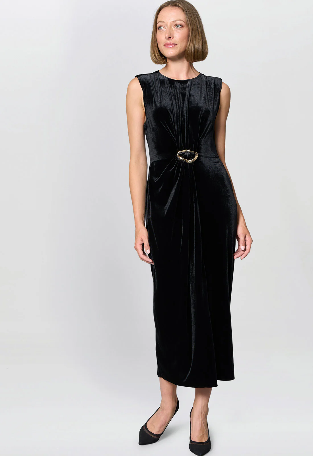 Gina Bacconi Black Claudine Velvet Midi Dress - Image 5