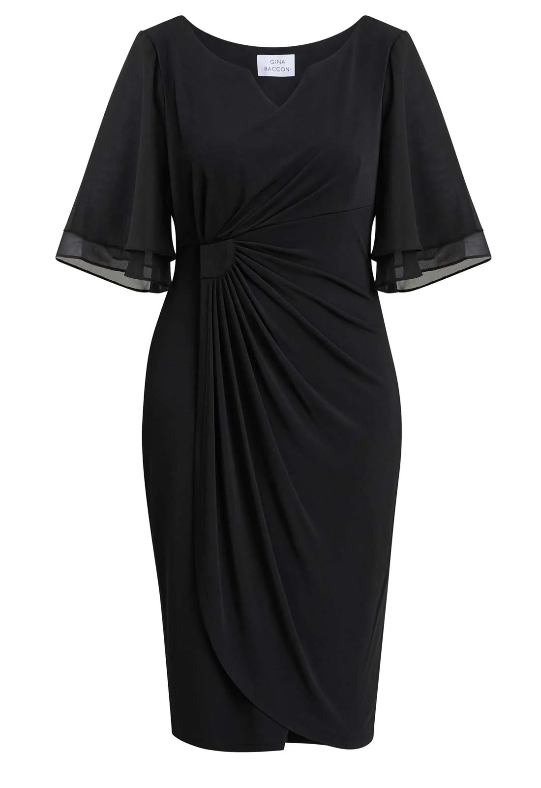 Gina Bacconi BLACK Diamante Trim Dress With Chiffon Sleeves - Image 3