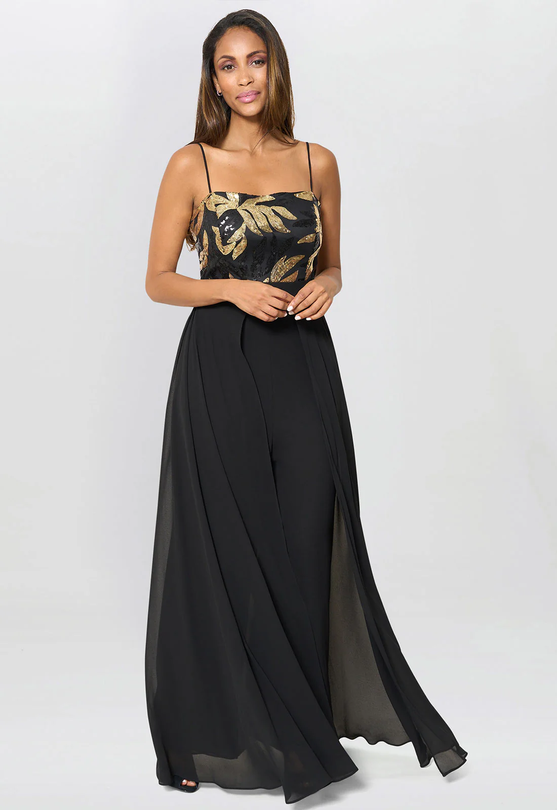 Gina Bacconi Black / Gold Fannie Black And Gold Chiffon Jumpsuit - Image 2