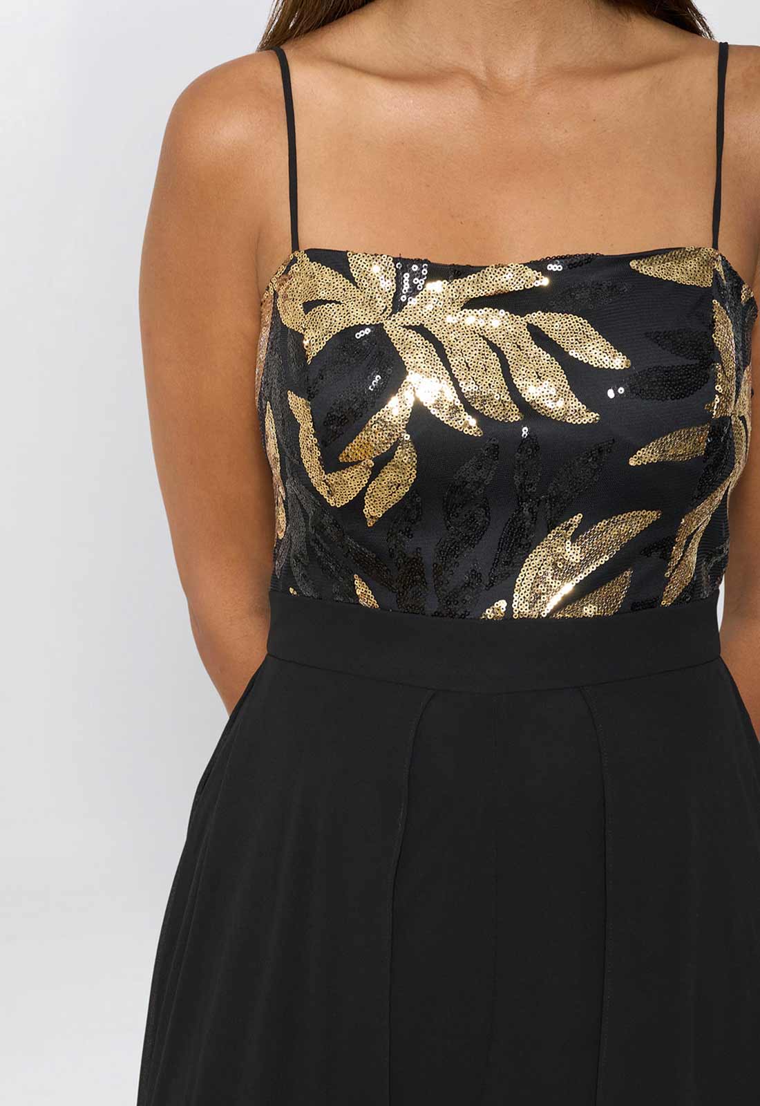 Gina Bacconi Black / Gold Fannie Black And Gold Chiffon Jumpsuit - Image 3