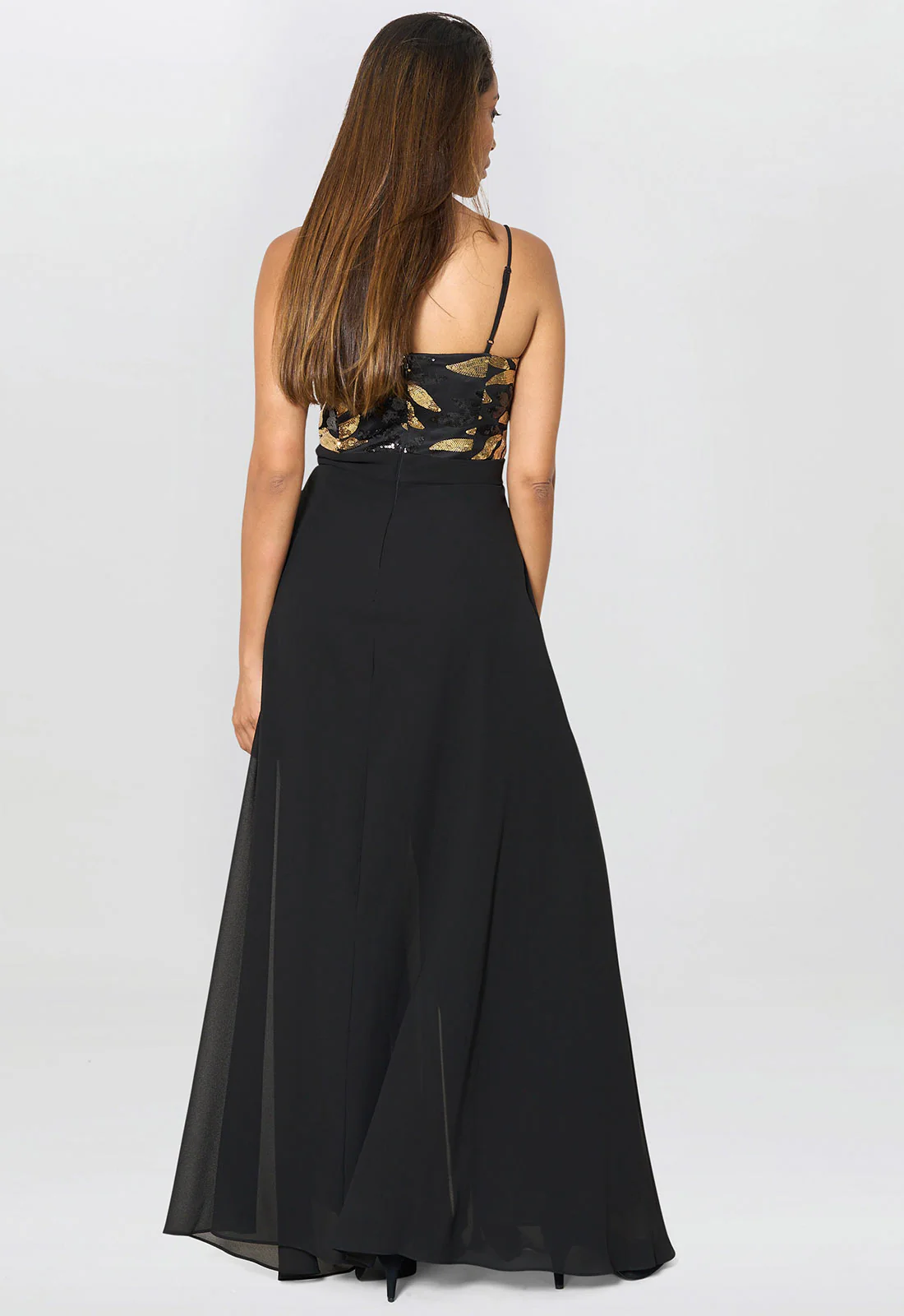 Gina Bacconi Black / Gold Fannie Black And Gold Chiffon Jumpsuit - Image 5