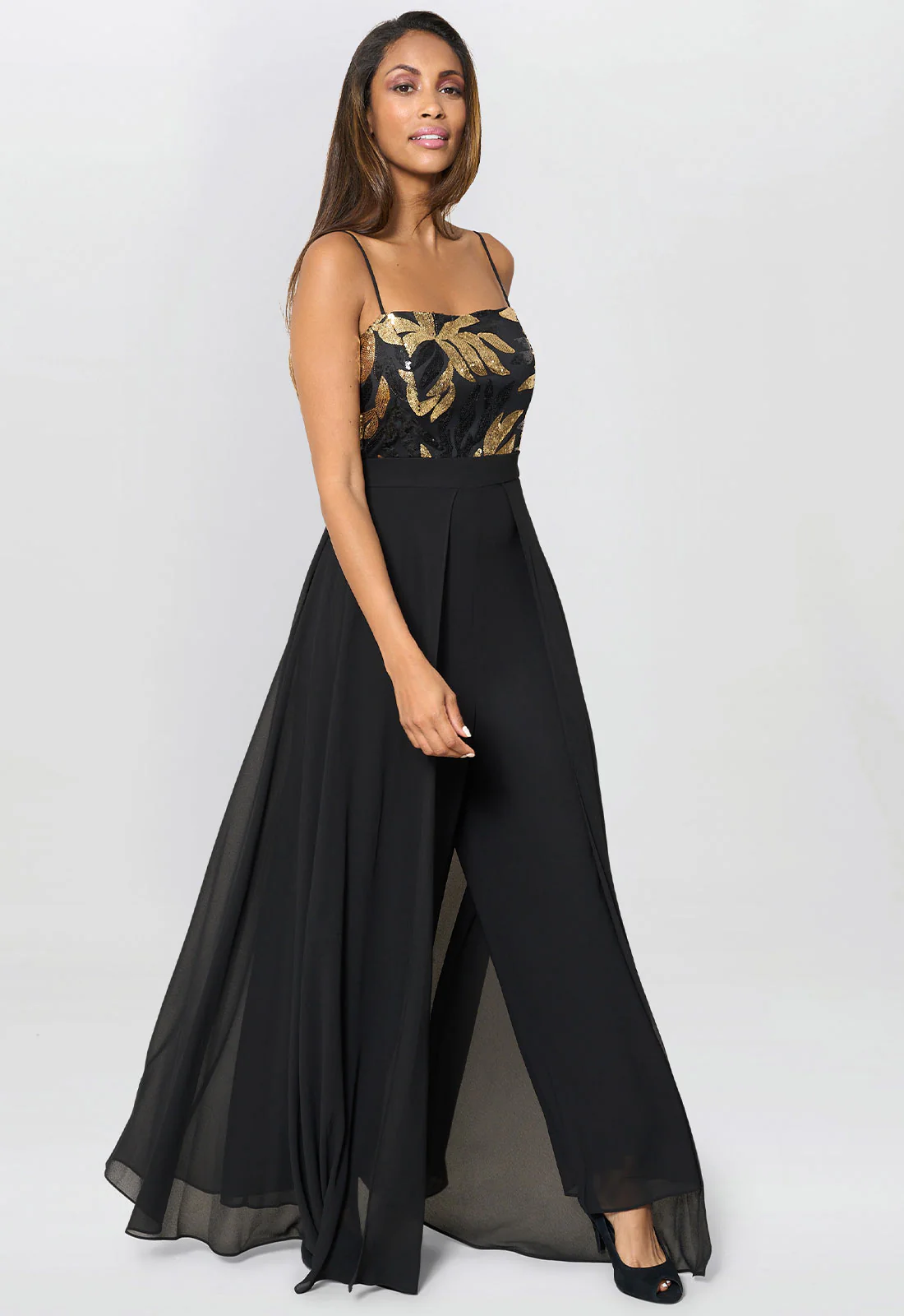 Gina Bacconi Black / Gold Fannie Black And Gold Chiffon Jumpsuit - Image 6