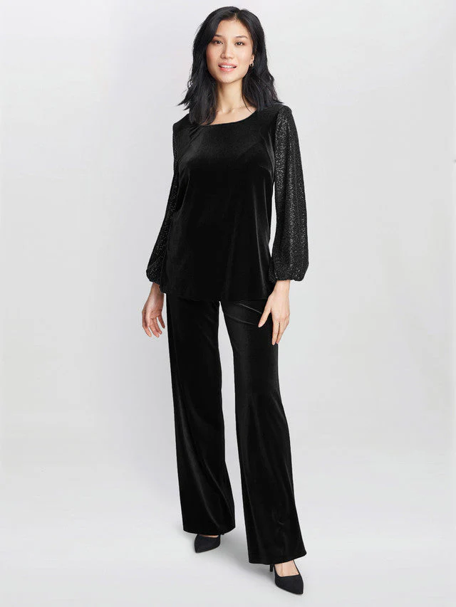 Gina Bacconi Black Ines Velvet Blouse With Sequin Bubble Sleeves