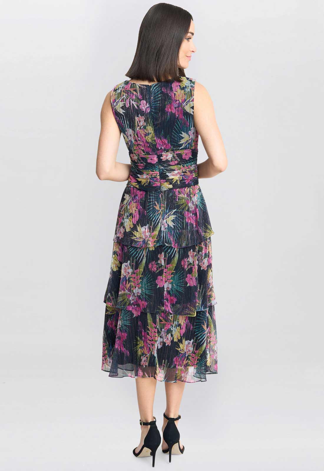 Gina Bacconi Black / Multi Nina Midi Sleeveless Printed Tiered Dress - Image 2