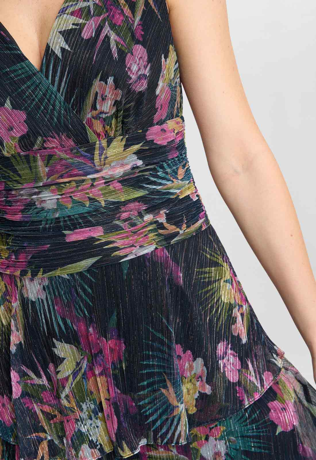 Gina Bacconi Black / Multi Nina Midi Sleeveless Printed Tiered Dress - Image 5
