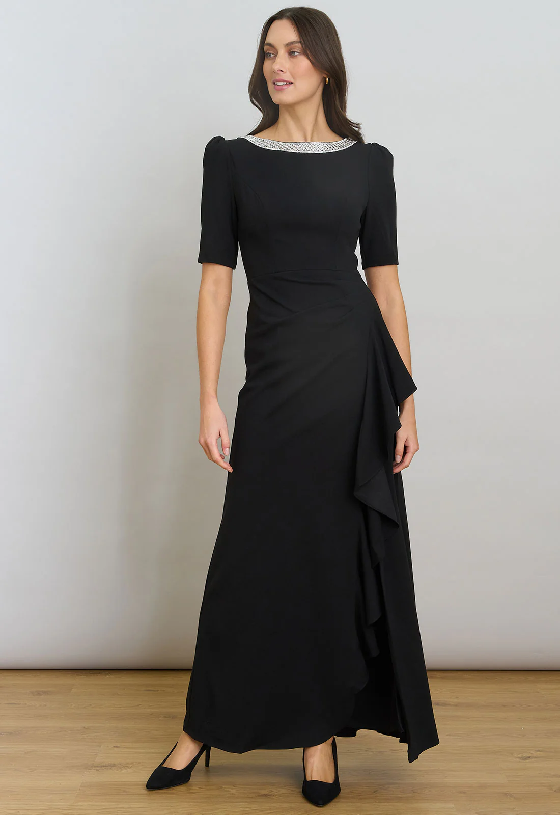 Gina Bacconi Black Paola Beaded Neck Maxi Dress - Image 4