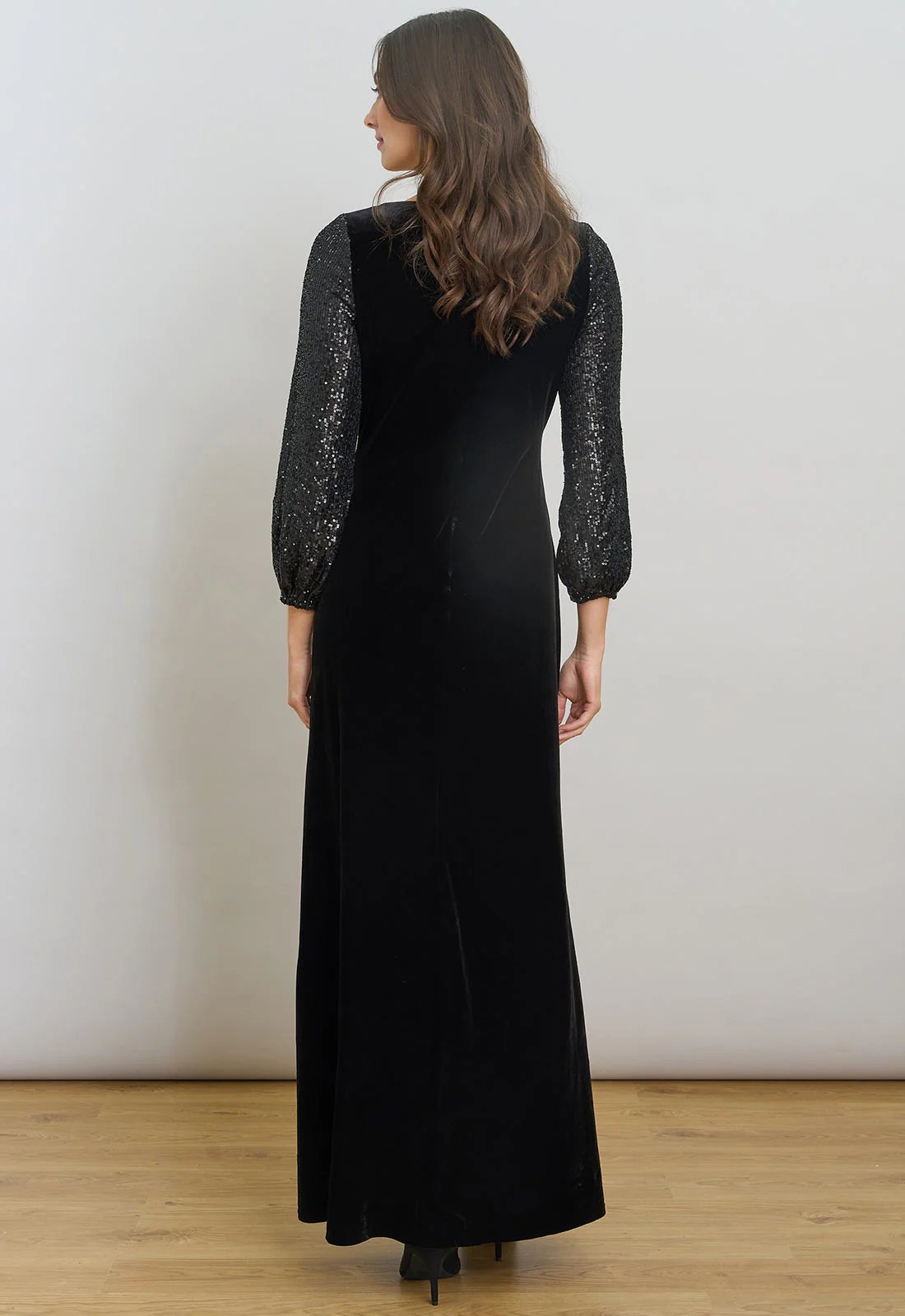 Gina Bacconi Black Pauline Velvet Maxi Dress With Sequin Sleeves - Image 2