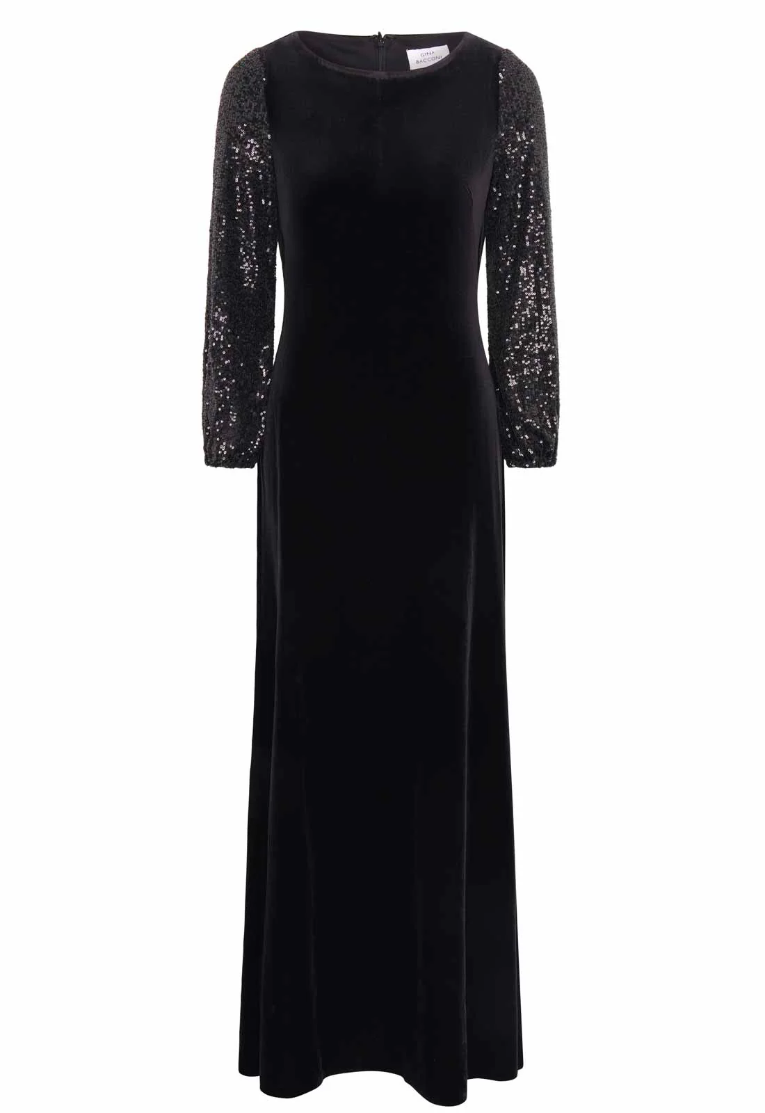 Gina Bacconi Black Pauline Velvet Maxi Dress With Sequin Sleeves - Image 5