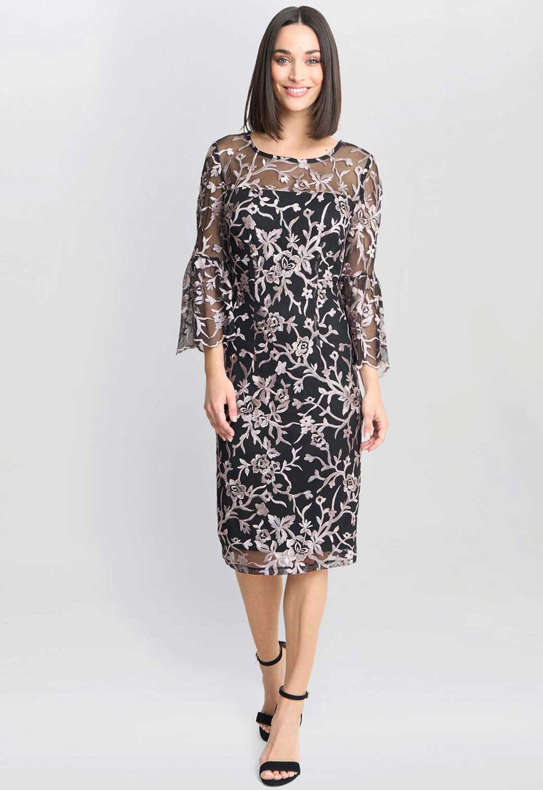 Gina Bacconi Black and Pink Maxine Embroidered Shift Dress - Image 2