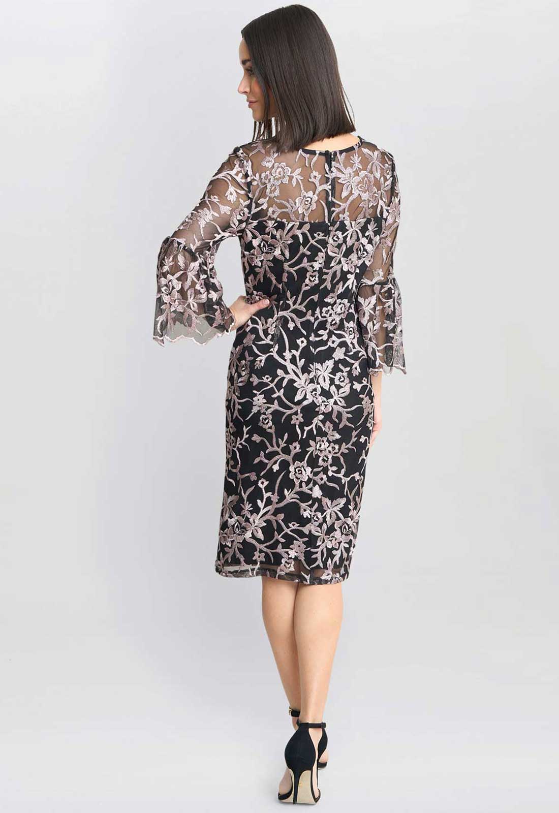 Gina Bacconi Black and Pink Maxine Embroidered Shift Dress - Image 3