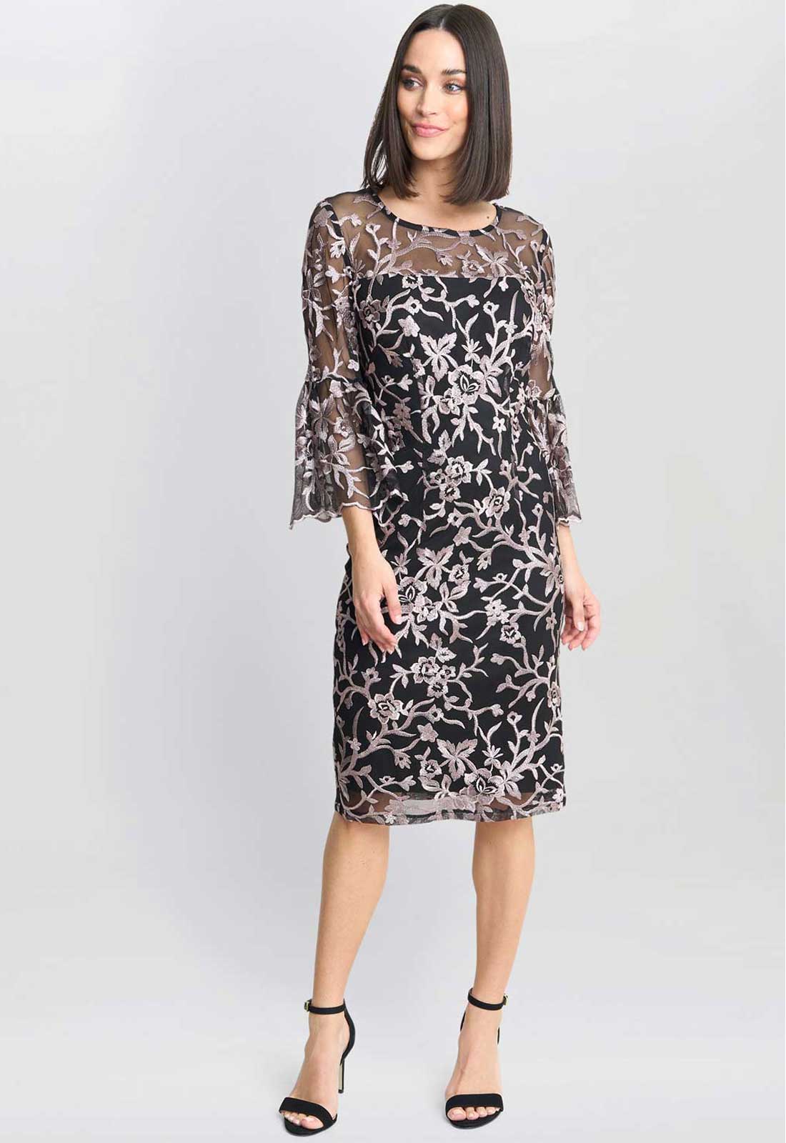 Gina Bacconi Black and Pink Maxine Embroidered Shift Dress - Image 4