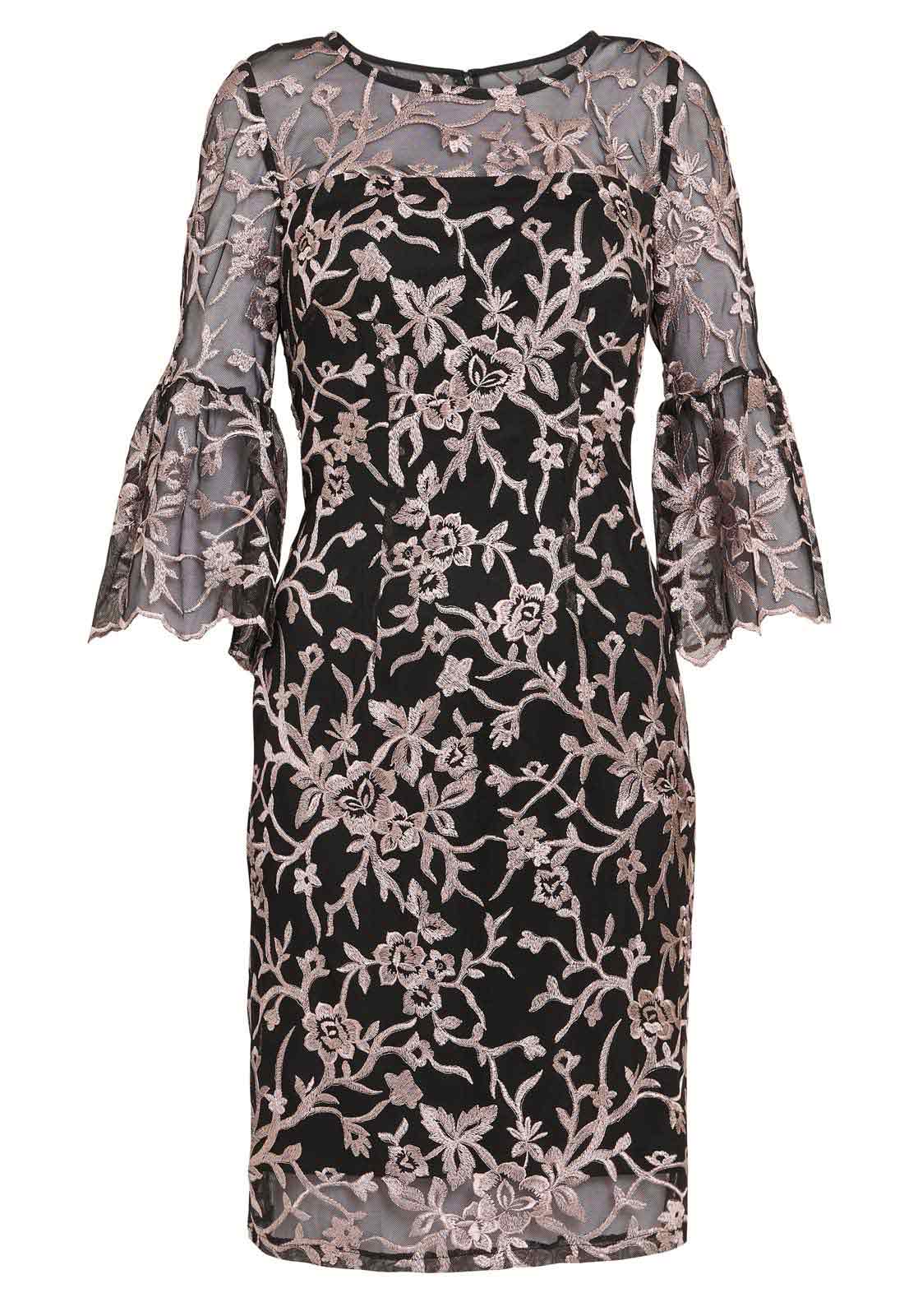 Gina Bacconi Black and Pink Maxine Embroidered Shift Dress - Image 5