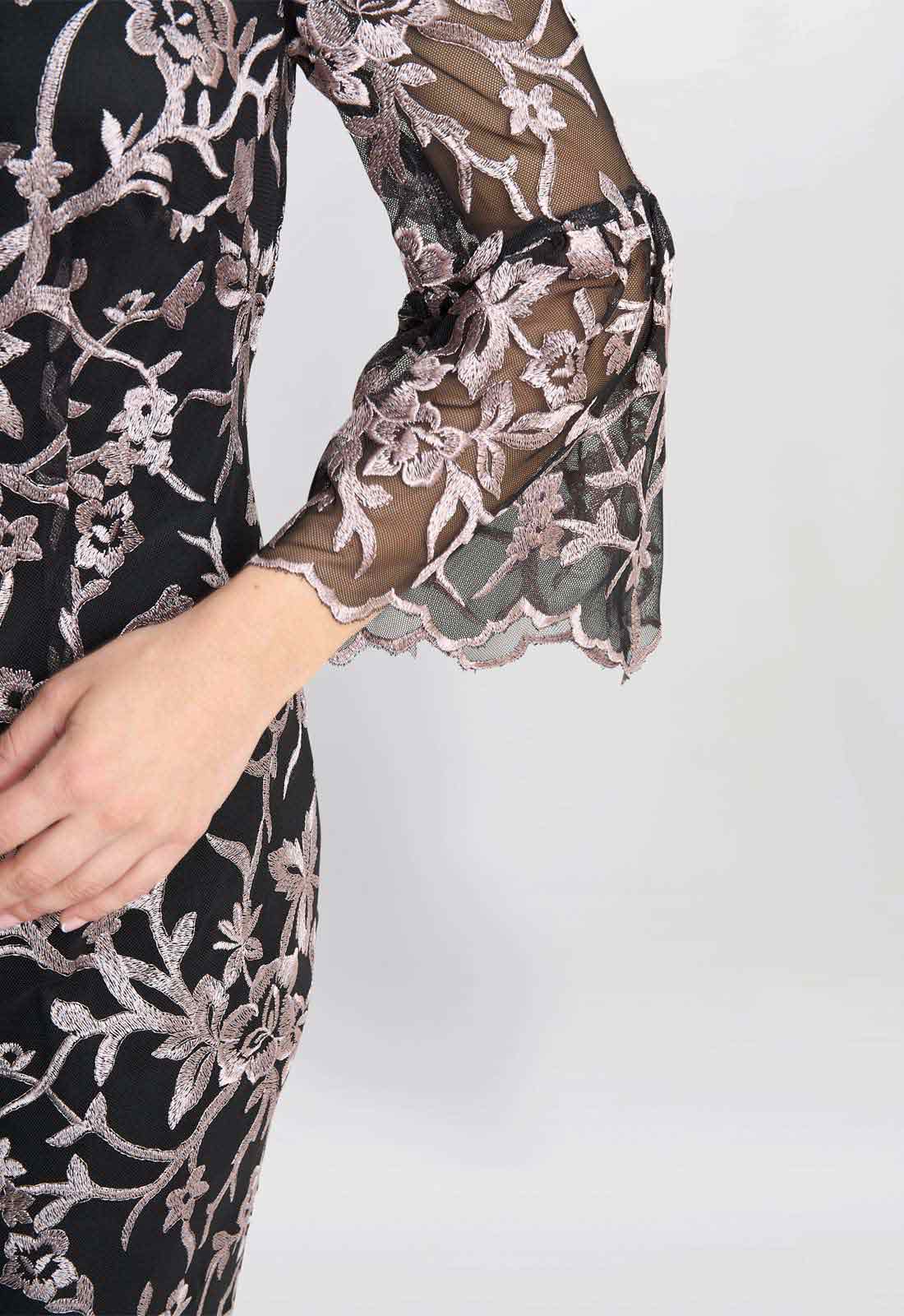 Gina Bacconi Black and Pink Maxine Embroidered Shift Dress - Image 6