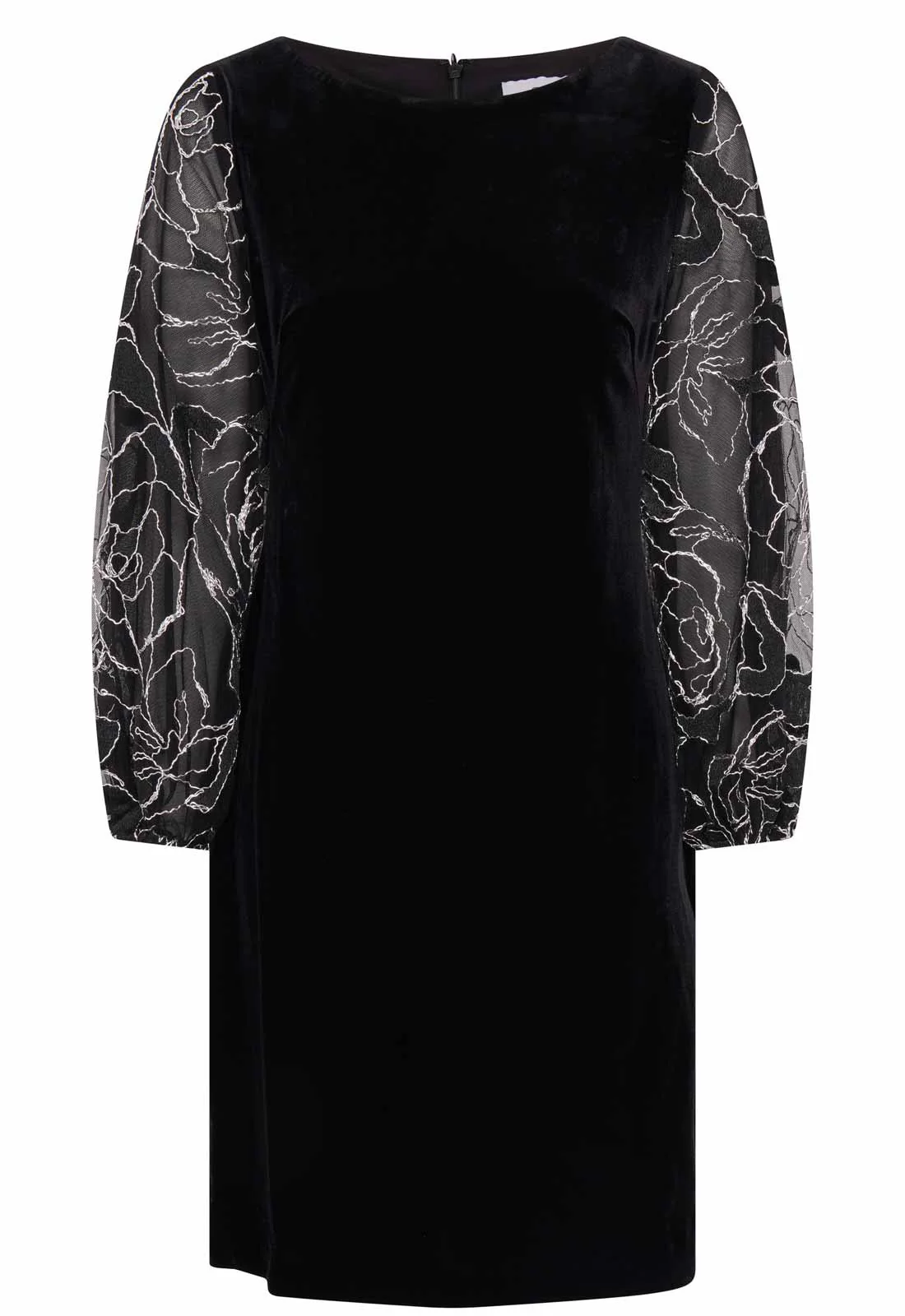 Gina Bacconi Black / Silver Sky Velvet Dress With Sheer Embroidered Sleeves - Image 4