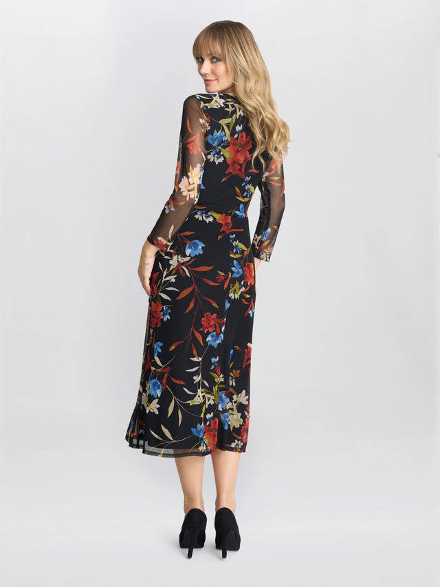 Gina Bacconi Black Tasmine Floarl Mesh Wrap Dress - Image 3