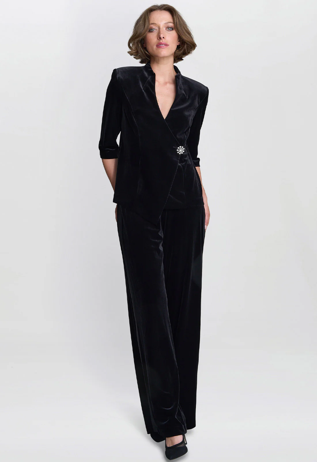 Gina Bacconi Black Tayla Velvet Wrap Blouse - Image 4