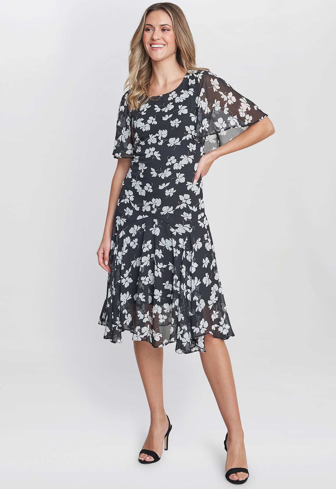 Gina Bacconi Black and White Annette Chiffon Dress - Image 3