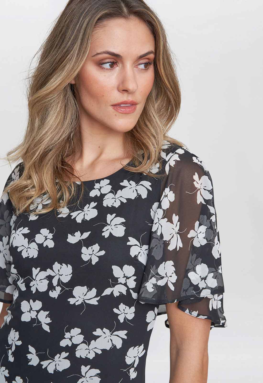 Gina Bacconi Black and White Annette Chiffon Dress - Image 5