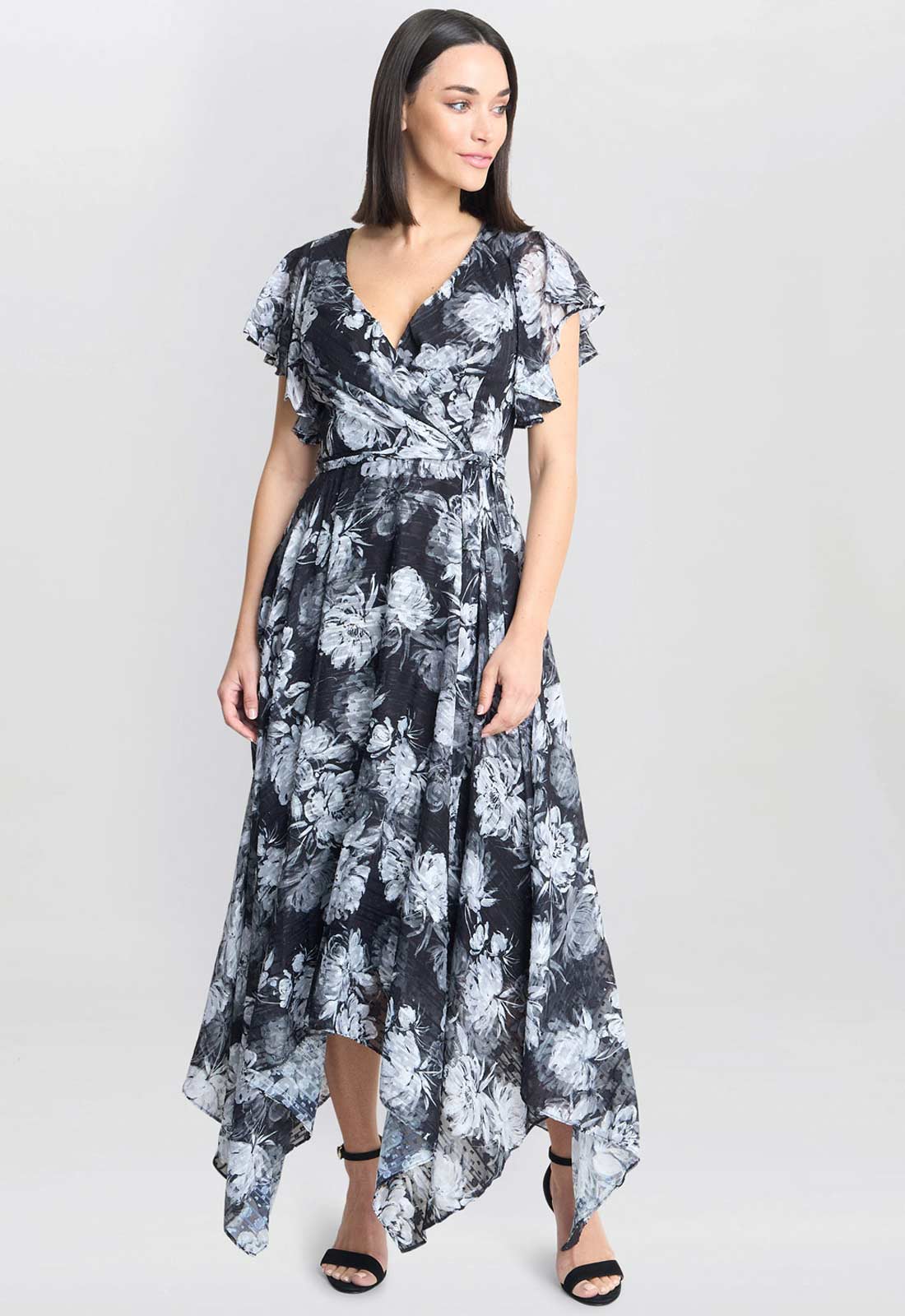 Gina Bacconi Monochrome Jude High-Low Floral Print Dress - Image 5