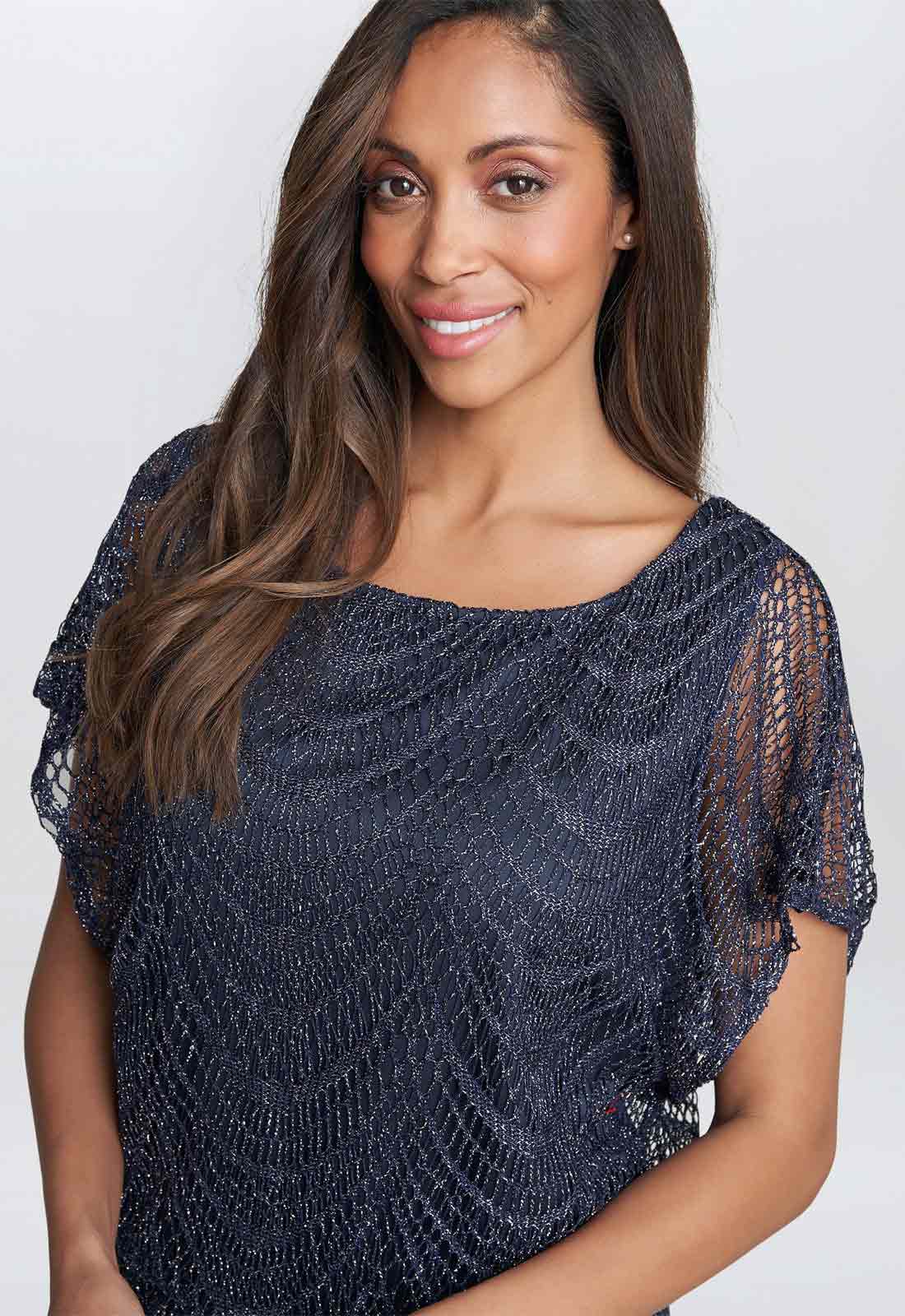 Gina Bacconi Blue Arleen Long Blouson Fringe Hem Dress - Image 5