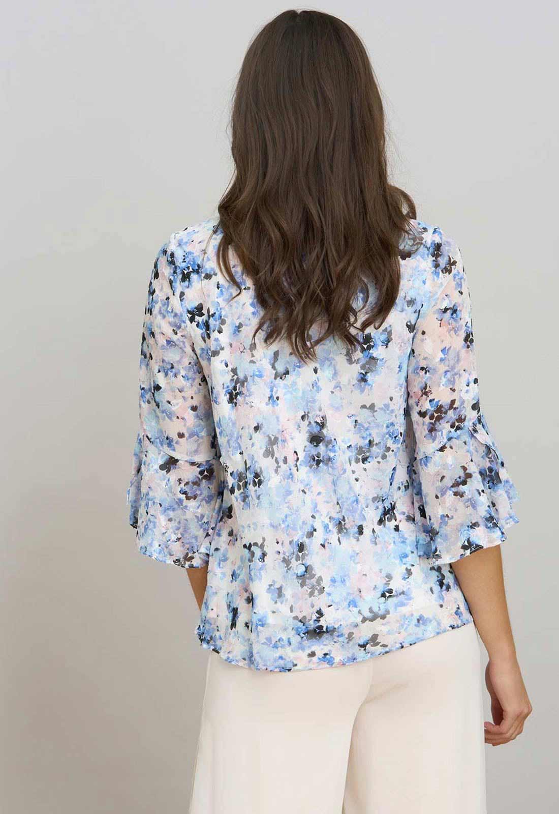 Gina Bacconi BLUE Jacklyn Floral Layered Chiffon Top - Image 3
