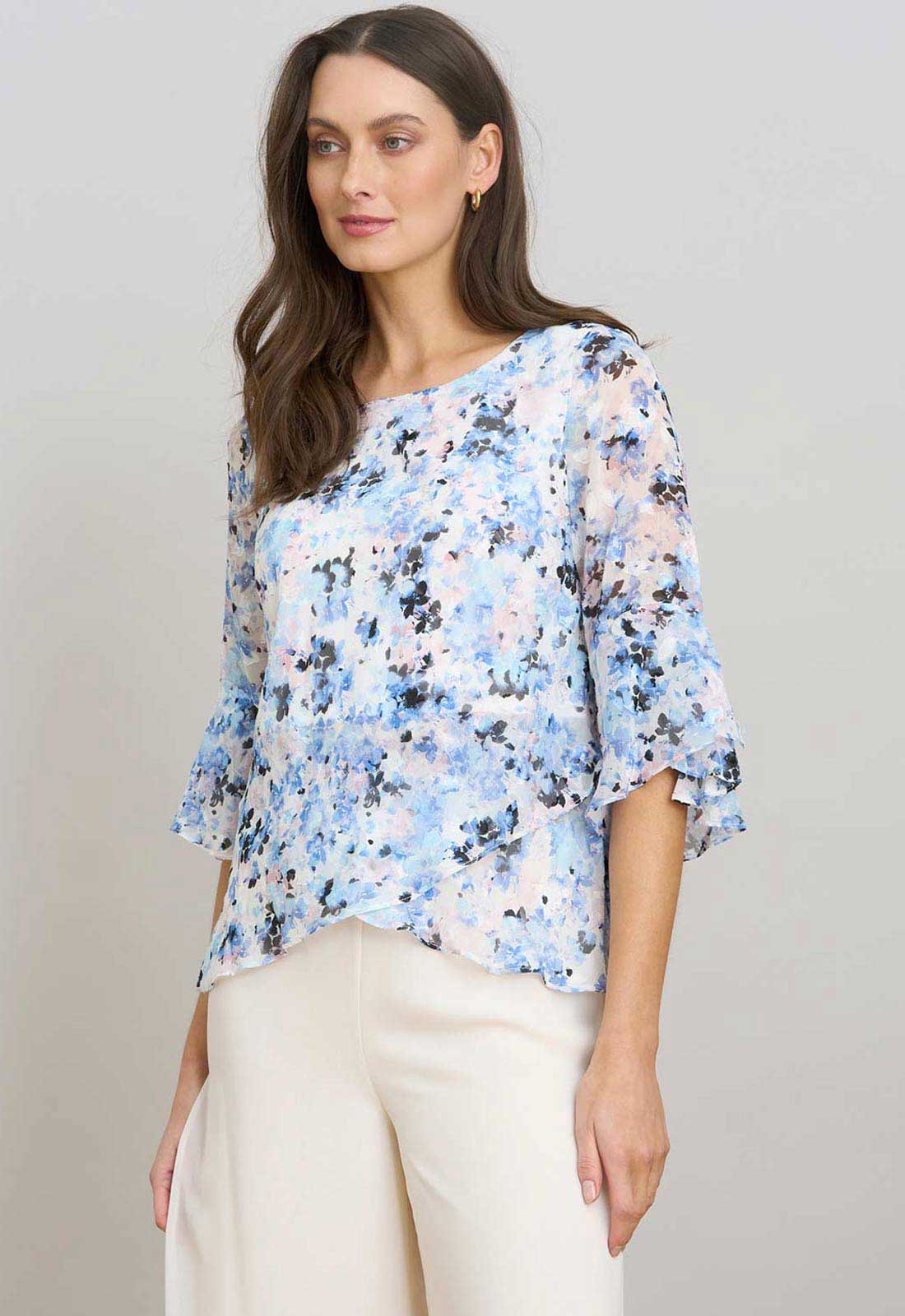 Gina Bacconi BLUE Jacklyn Floral Layered Chiffon Top - Image 6