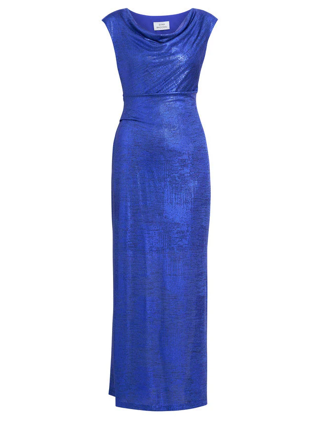 Gina Bacconi Blue Justina Foil Print Cowl Neck Maxi Dress - Image 5