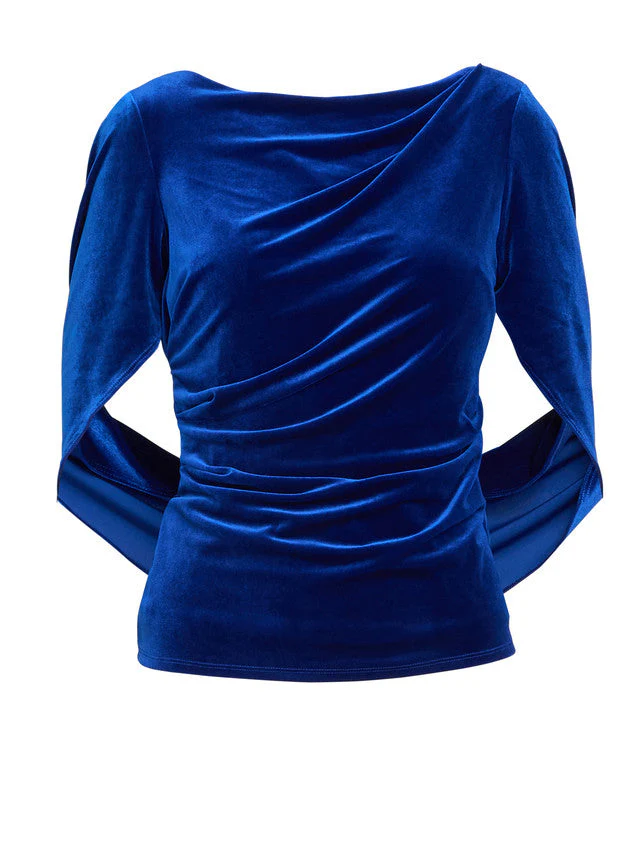 Gina Bacconi Blue Merna Draped Velvet Top - Image 2