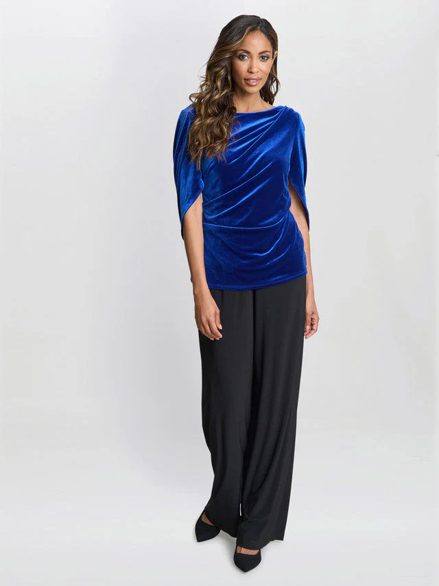Gina Bacconi Blue Merna Draped Velvet Top - Image 3