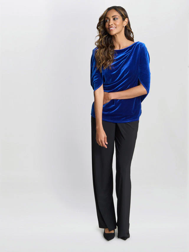 Gina Bacconi Blue Merna Draped Velvet Top - Image 5