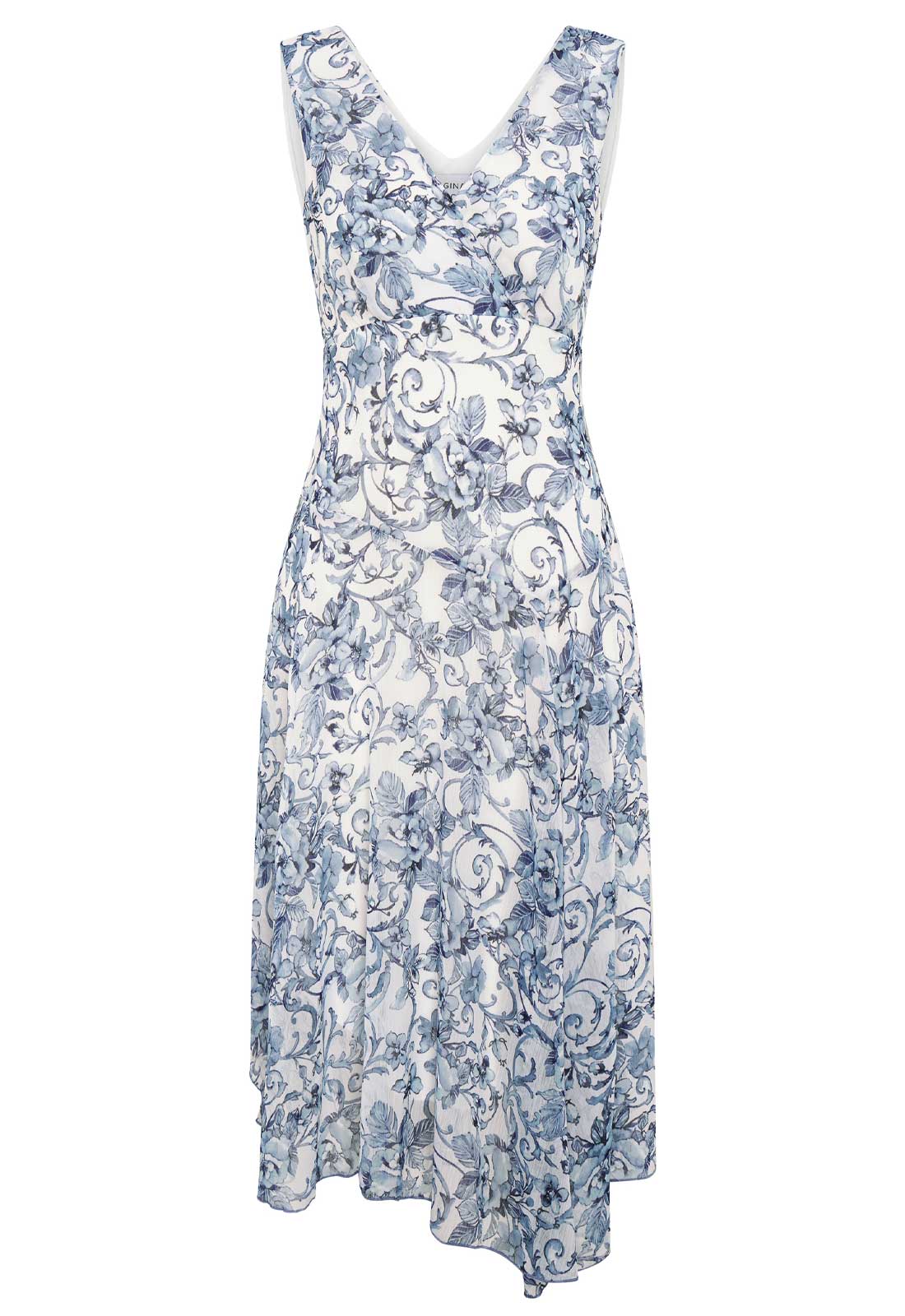 Gina Bacconi BLUE / WHITE India Chiffon Print Dress - Image 5