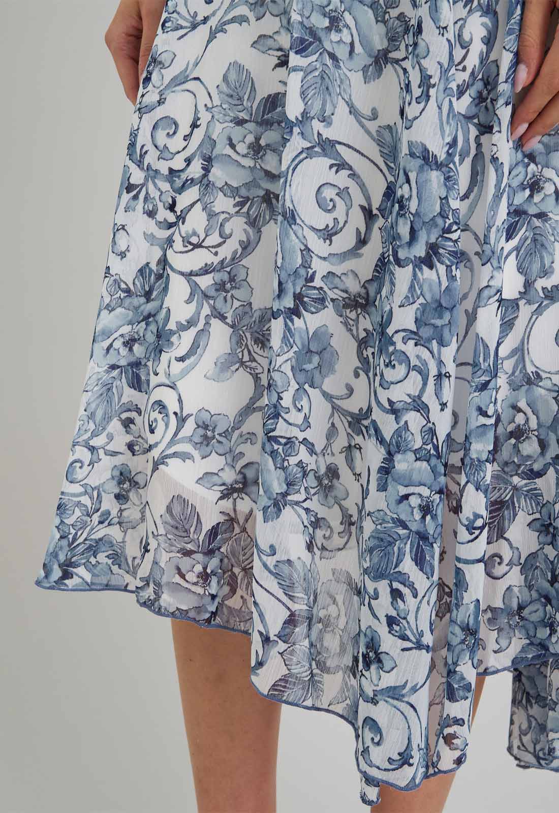 Gina Bacconi BLUE / WHITE India Chiffon Print Dress - Image 6