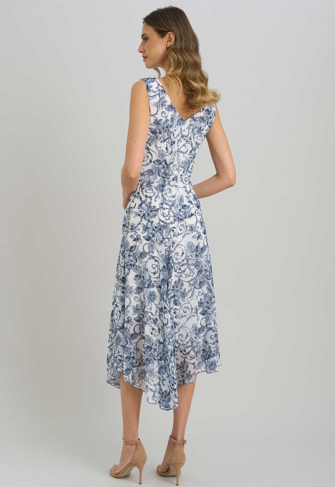 Gina Bacconi BLUE / WHITE India Chiffon Print Dress - Image 7