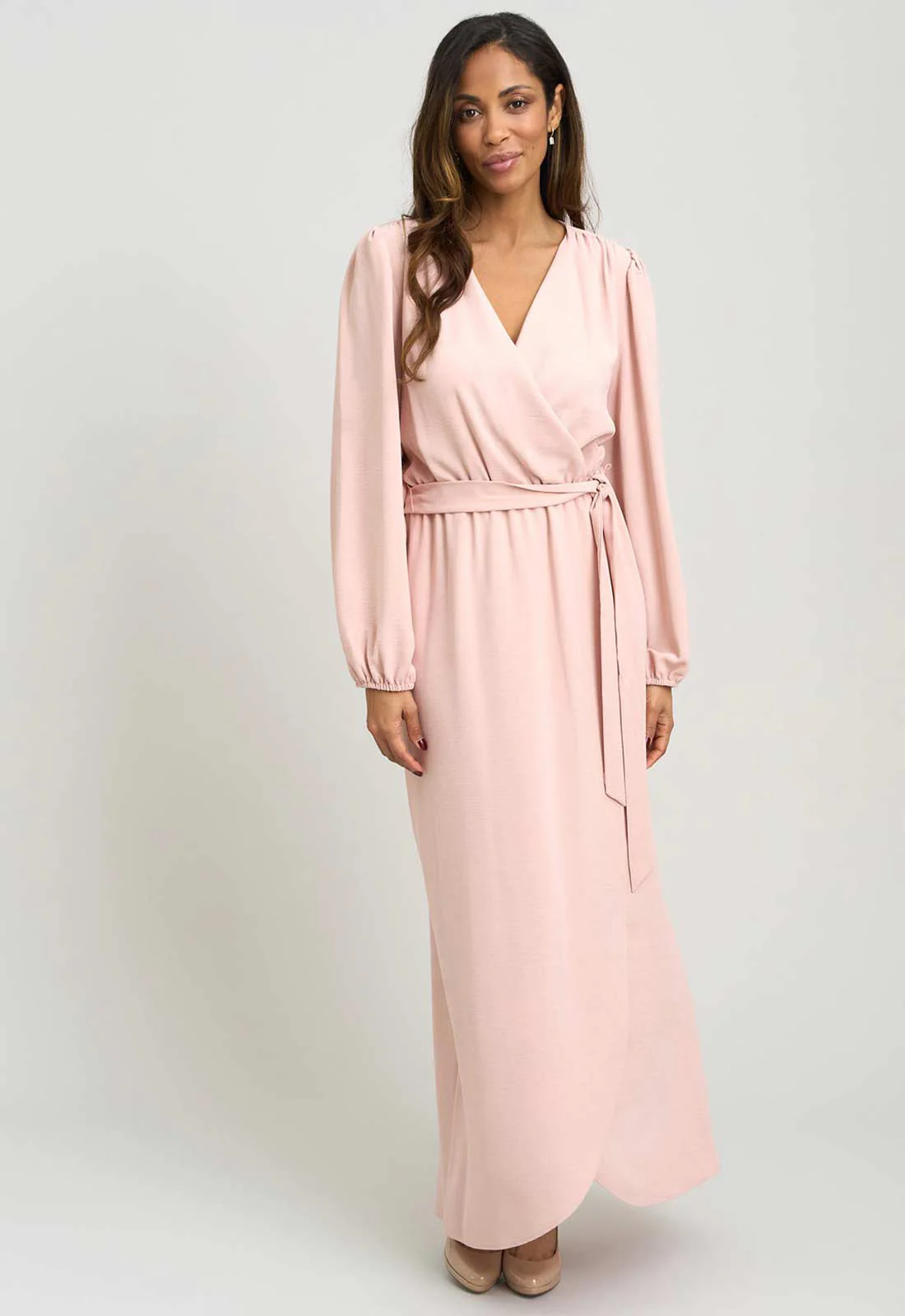 Gina Bacconi BLUSH Bow Wrap Long Sleeve Maxi Dress - Image 3