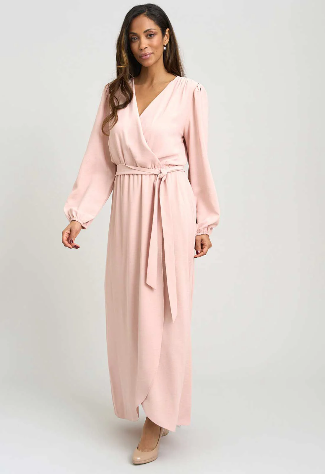 Gina Bacconi BLUSH Bow Wrap Long Sleeve Maxi Dress - Image 5