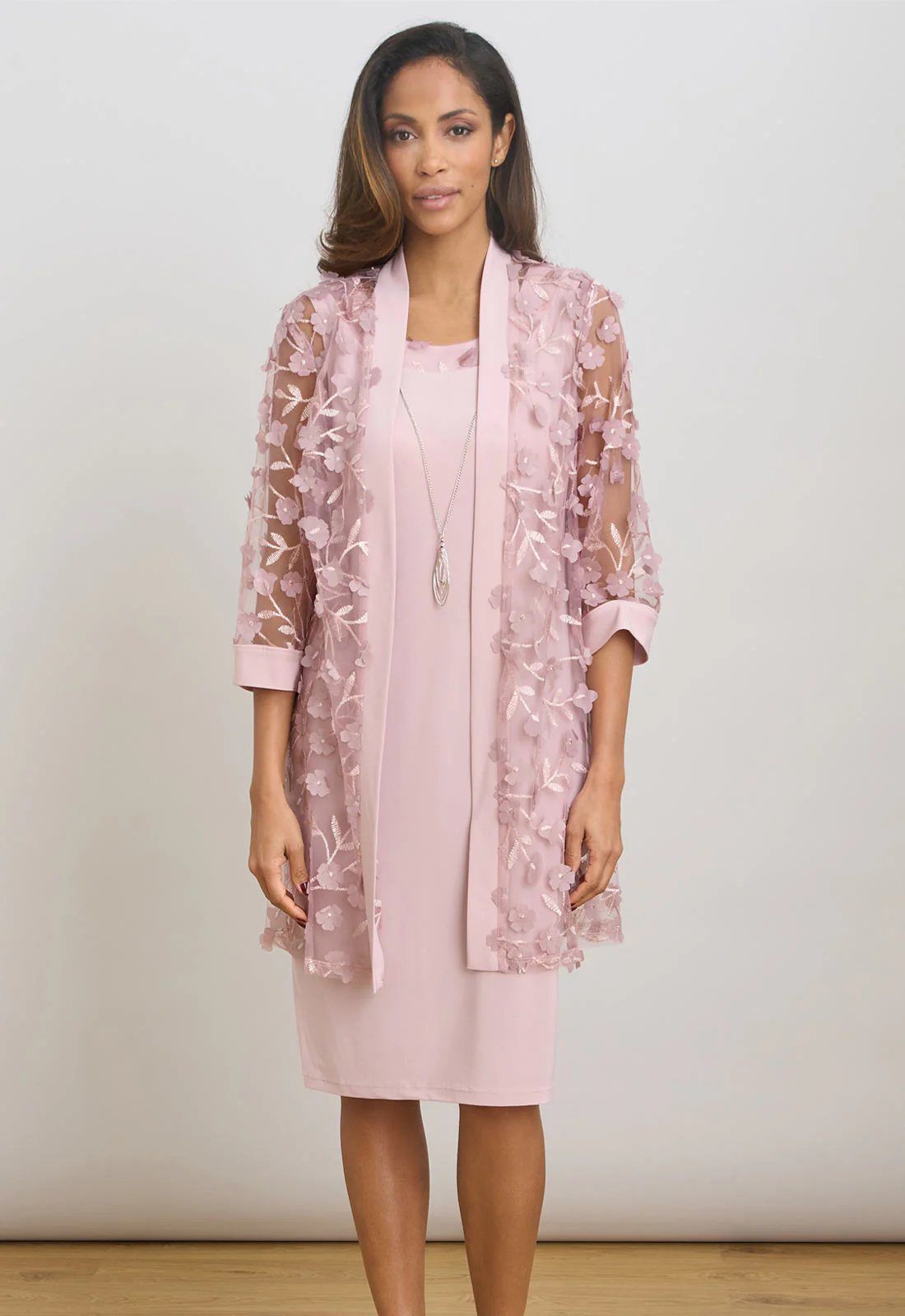 Gina Bacconi Blush Destiny Floral Applique Dress And Jacket With Detachable Necklace - Image 3