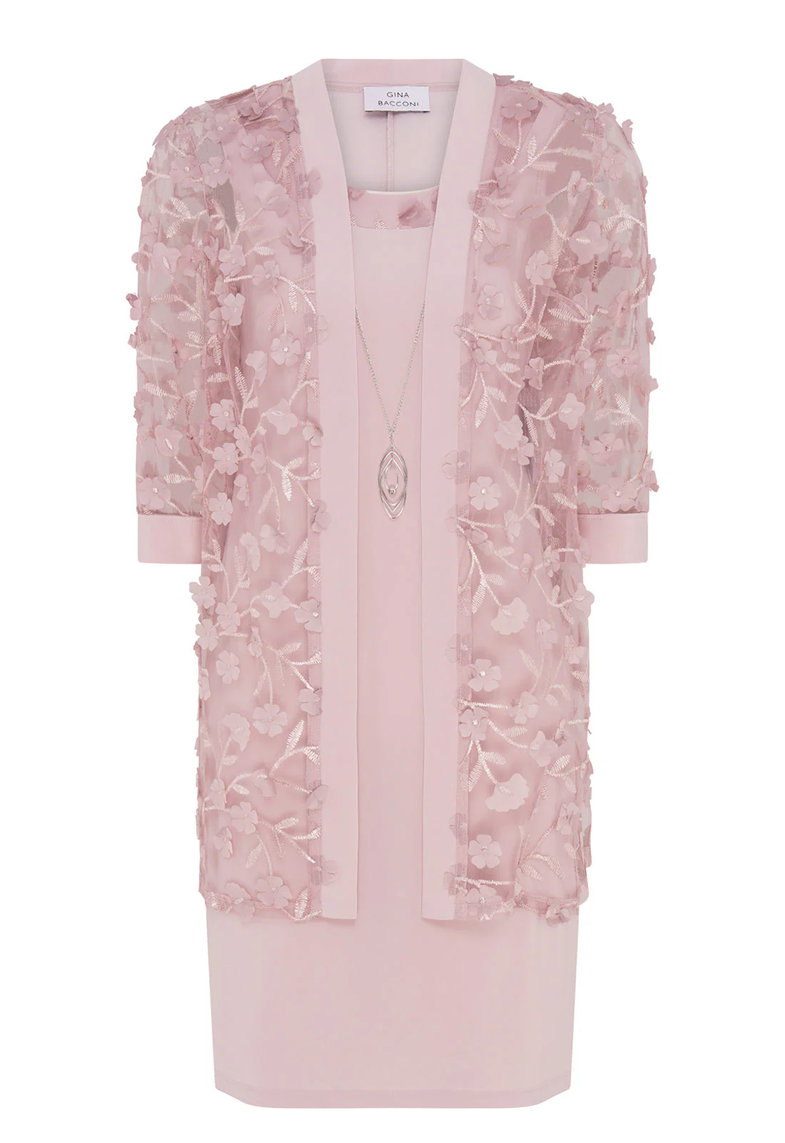 Gina Bacconi Blush Destiny Floral Applique Dress And Jacket With Detachable Necklace - Image 5