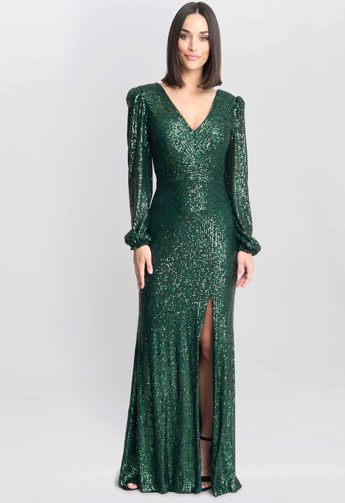 Gina Bacconi Bright Green Alison Sequin V Neck Maxi Dress - Image 2