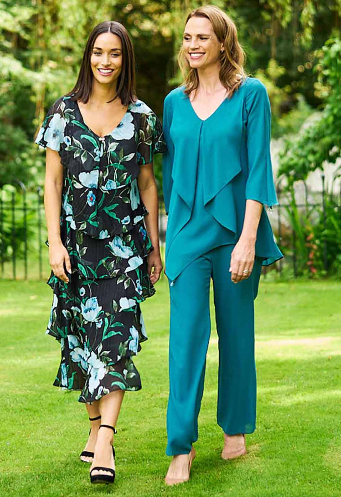 Gina Bacconi Bright Teal Frances Printed Midi Tiered Dress - Image 5