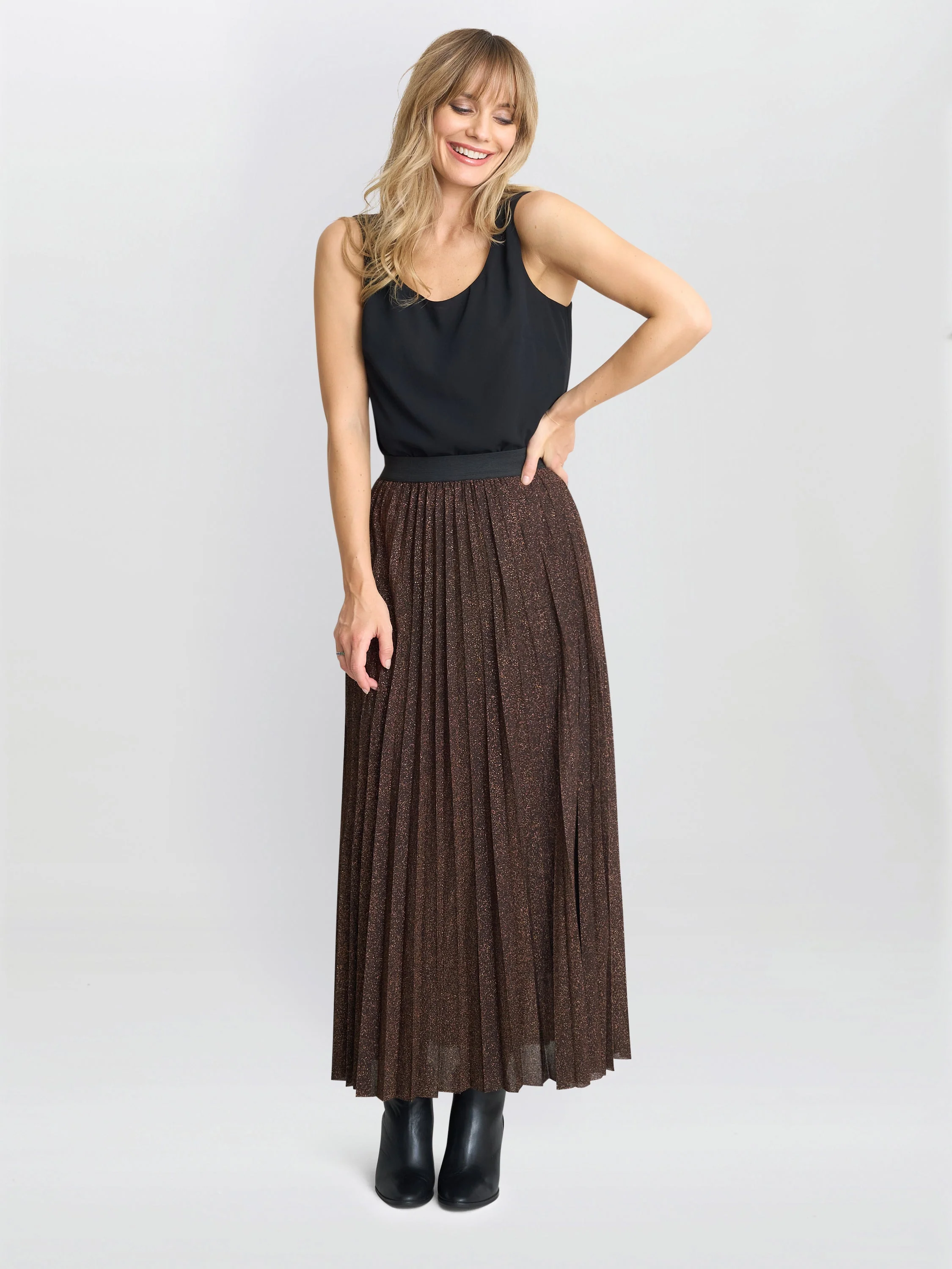 Gina Bacconi Brown Ismay Metallic Skirt - Image 4