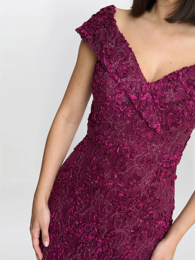 Gina Bacconi Burgundy Brigette Off The Shoulder Lace Maxi Dress - Image 2